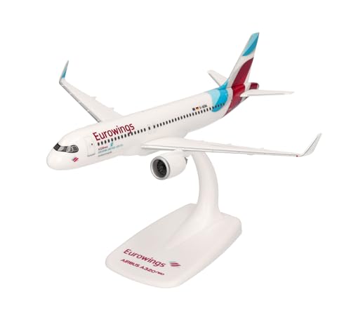 Herpa Maquette Avion Eurowings Airbus A320neo - D-AENA, echelle 1/200, Snap-fit Model, pièce de Collection, d'avion avec Support, Figurine Plastique