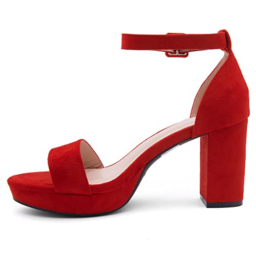 Image of Shoe Land Platform Heels for Women | 3.75 Inch Chunky Block Heeled Sandals with Ankle Strap | Open Toe Strappy High Heels for Wedding, Party & Formal Events