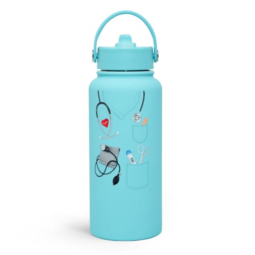 SANDJEST Nurse Gifts for Women - Nutrition Facts Water Bottle 32oz Stainless Steel Insulated with Lid, Nurse Appreciation Gifts for Female Nurses, Friends, Graduation Christmas Birthday Nurse Week