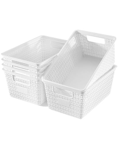 Image of EOENVIVS Plastic Storage Baskets For Organizing, 6 Pack Organization and Storage Containers, Storage Baskets for Shelves Drawers Desktop Closet Playroom Classroom Office, White