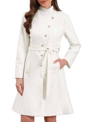 Image of Allegra K Pea Coats for Women Long Winter Stand Collar Belted Single Breasted Trench Coat 2025