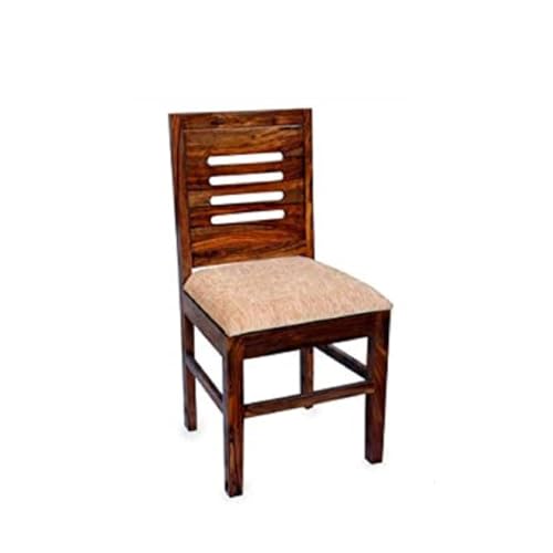 Image of Solid Sheesham Wood Wooden Dining Chairs Set of 2, Study Chairs for Home - Natural Brown with Cushions
