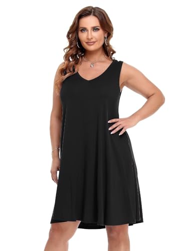 Image of BELAROI Women Casual Summer Dresses Plus Size Sundress V Neck Swing Tank Dress Sleeveless Criss-Cross Beach Cover Ups Pockets