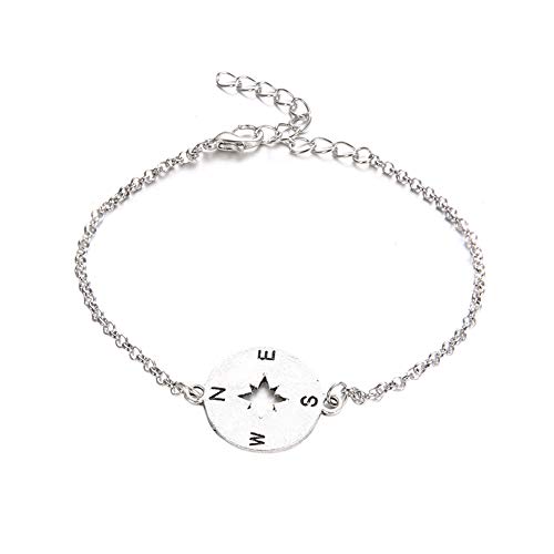 Goodtimes28 Magic Armband 3 Stück/Set Retro Frauen Pfeil offen Armreif Kugelkette Kompass Charm Armband Geschenk Silber