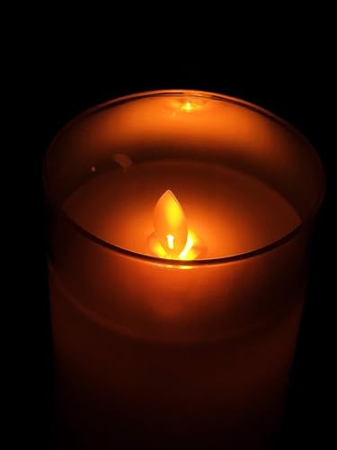 Image of LTETTES LED Flameless Pillar Candle | Amber Glass Cup with Real Wax | Flickering Wick| Battery Powered Electric Candle with Remote Control, Decorative Candle for Home, Bedroom, Living Room | H-6''