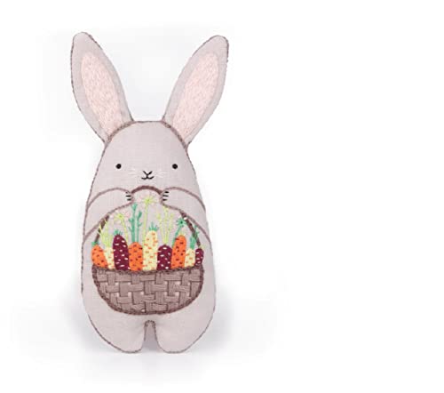 Image of Kiriki Press DIY Embroidery Doll Kit - Skill Level 2 - Beginner to Advanced Embroidery Kits for Adults Teens (3 Skill Levels) Animal Embroidery Kit - Screen Printed Pattern (Bunny - Level 2)