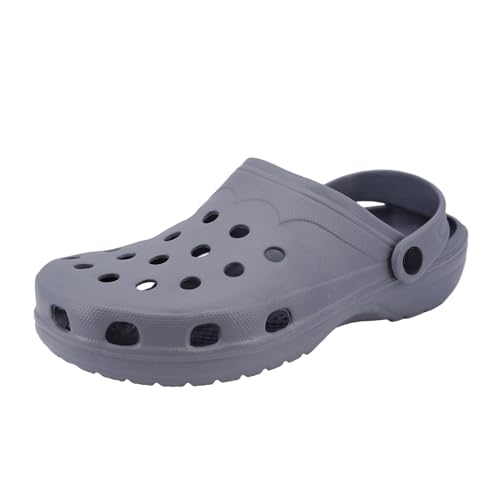 JOMIX Zuecos Unisex Hombre Mujer Sandalias de Goma EVA Ligeras y Cómodas Zapatillas de Jardín Playa Casa o Trabajo Calzado Antideslizante Impermeable con Correa Ajustable PU7884 Gris 41