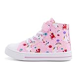 EUXTERPA Kids High Top Shoes Toddler Canvas Sneakers Girls Casual Walking Sports Shoe, Rainbow Unicorn, Big Kid Size 1
