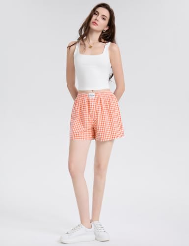 Image of LOMON Womens Boxer Shorts Casual Summer 2026 Pajama Lounge Sleep Pj Gingham Plaid Shorts Y2K Beach Bottoms
