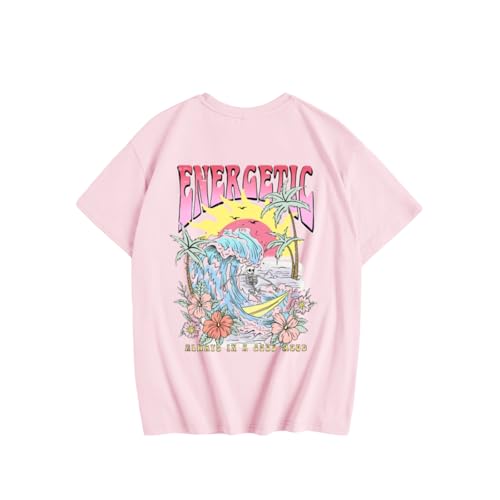 Image of KEEVICI Cute Girls Graphic Tees Beach Kids Hawaiian T Shirt Summer Cotton Letter Print Short Sleeve Shirts Vacation Tops
