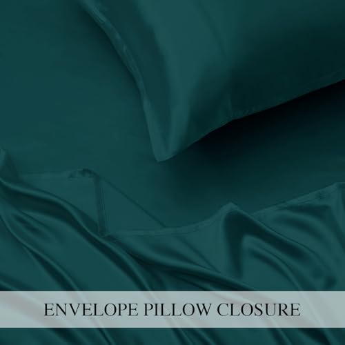 Image of Homestan Satin Bedsheet for King Size Bed with 2 Pillow Covers, Modern Bed Sheet for Romantic Nights(100x108 inches, Peacock Green)