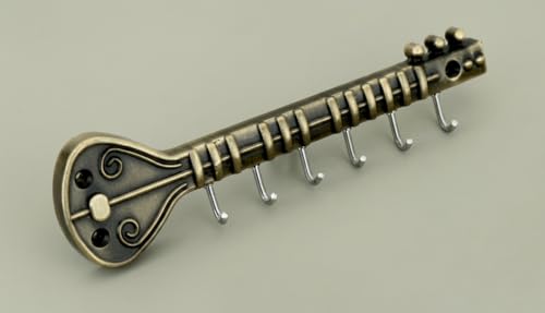 Image of Sitar Zinc Metal Wall Mounted Key Holder with Hooks for Home, Kitchen & Entryway, Durable Heavy Duty Decorative Key Rack Organizer for Keys, Vintage Style - Antique Finish