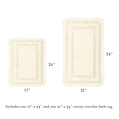 Laura Ashley Crochet Cotton 17X24/21X34 In. 2-Piece Bath Rug Set, Ivory #TOP4