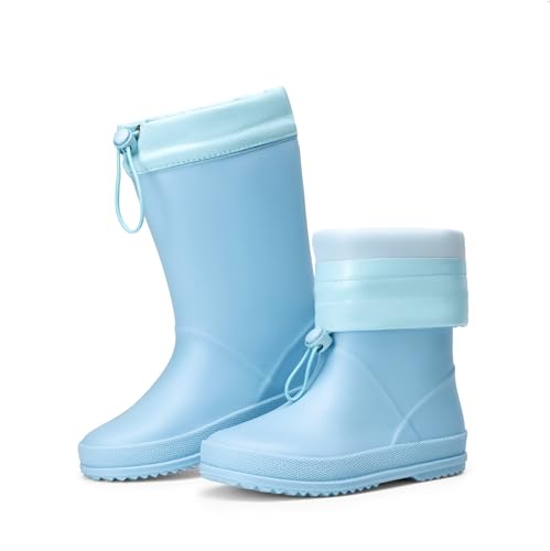 DREAM PAIRS Kids Rain Boots Boys Girls Lightweight Boots Waterproof Easy-on Outdoor Playing Rain Boot Unisex-Child,Size 4 Big Kid,Sky Blue,SDRB2401K