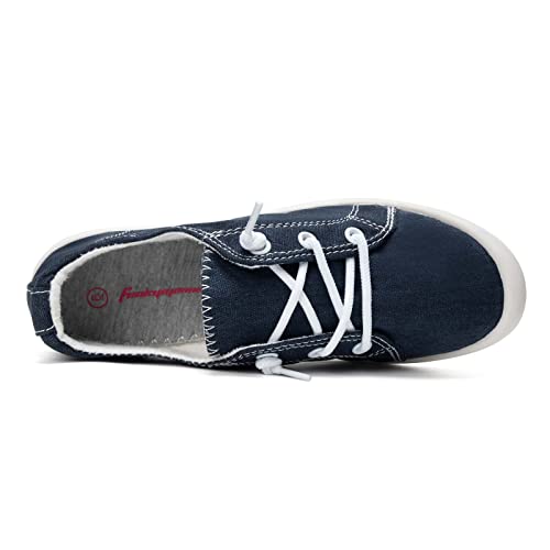 Image of FUNKYMONKEY Slip-On Canvas Sneakers for Women, Comfortable Lightweight Lace-Up Flat Casual Tennis Shoes Breathable Walking Shoes for Everyday Wear