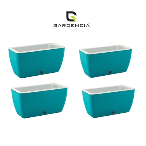 Image of GARDENCIA Self Watering Flower Pots for Outdoor Indoor Gardening /Rectangle Big Plant Pot with Polypropylene UV Material /Decorative Modern Gamla (Sea Green, Pack of 4)