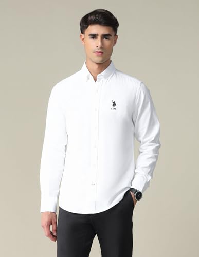 Image of U.S. POLO ASSN. Solid Slim Fit Shirts for Men - 100% Cotton, Full Sleeve Mens Casual Shirts