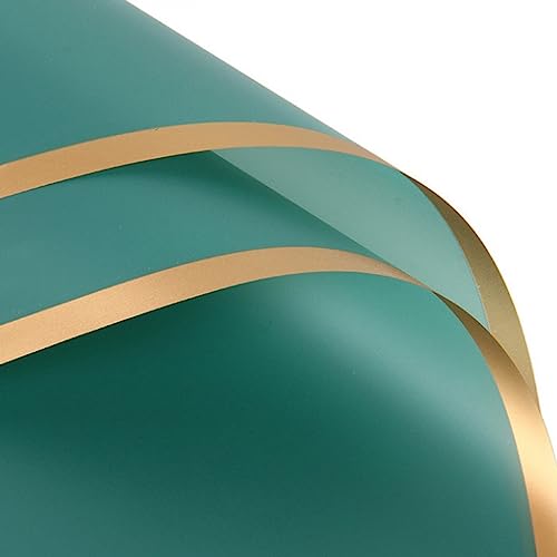 Image of Oasis - 20 Sheets Korean Style Waterproof Premium Bouquet Wrapping Sheet (58cm x 58cm) | Green With Golden Border Line Flower Wrapping Paper | Elegant packaging for bouquet, Gift Wrapping & More