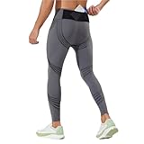 ZERAOKE Men’S Compression Pants with Back Pocket,Athletic Running Tights,Men Stretch Quick Dry Gym Workout Leggings-Gray-S