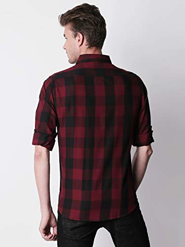 Dennis Lingo Men's Cotton Buffalo Check Slim Fit Casual Shirt with Pocket, Full Sleeve Shirt for Formal & Casual Wear (Also Available in Plus Size)