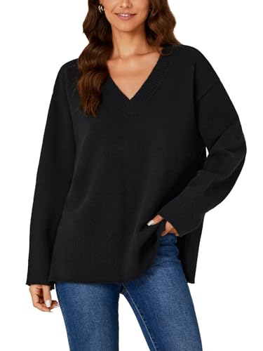 KIFOVEN Women’s Casual Oversized Tunic Sweater V Neck Long Sleeve Side Slit Pullover Loose Fall Knit Top