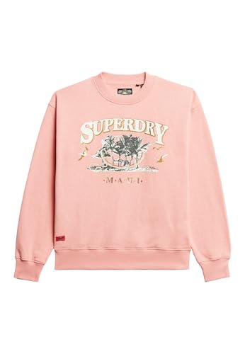 Superdry Damen Locker geschnittenes Travel Souvenir Sweatshirt Pfirsich Pink Meliert 42