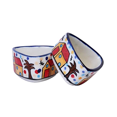 Image of Freakway Hand Painted White Ceramic Dip Bowls Set of 2, 40Ml for Serving Chutney /Pickle (HUT TGL)