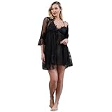 Explosive-line by vienetta Damen Babydoll kurz schwarz XL, Negligee sexy aus Spitze, Nachthemd romantisch, Nachtwäsche für Frauen