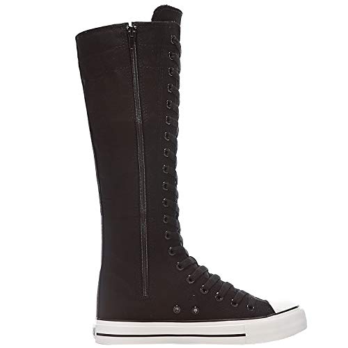 Girl's Women's Knee High Canvas Boots Lace-up Zip Flat Sports Shoes4