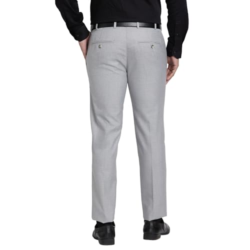 Image of Park Avenue Men's Mid Rise Checks Pattern Super Slim Fit Polyester Blend Flat Front Formal Trouser
