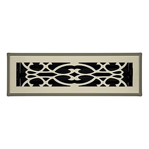 Hartford Ventilation Floor Register 2” x 10” - Victorian Vent Cover for Home - Heavy Duty Metal Design with Scratch Resistant Finish - Smooth Glide Damper (1, Brushed Nickel) Cover