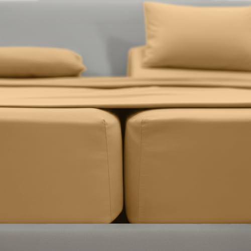 Image of Elegant Comfort Luxurious 1500 Premium Hotel Quality Microfiber Three Line Embroidered Softest 5-Piece Bed Sheet Set, Wrinkle and Fade Resistant, Split King, Gold