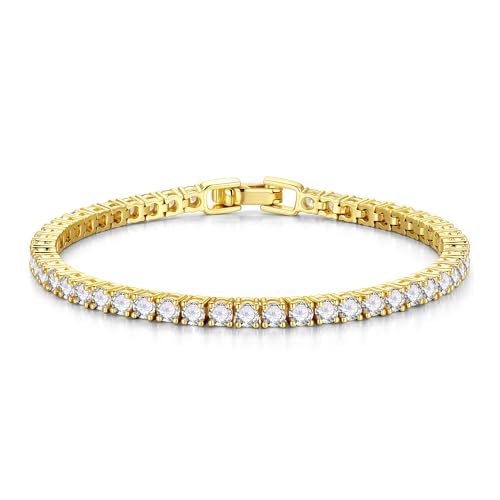 Yoosteel 14K-Gold/White-Gold-Plated Tennis Bracelets for Women - 3mm Cubic Zirconia Classic Bracelet for Women Dainty Trendy CZ Jewelry Gift 6.5/7/7.5 Inch