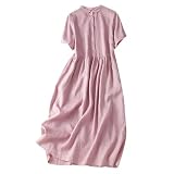 Womens Bohemian Cotton Linen Dresses 3/4 Sleeve Maxi Long Dress Summer Solid Plain Cute Vacation Flowy Trendy Dresses Pink