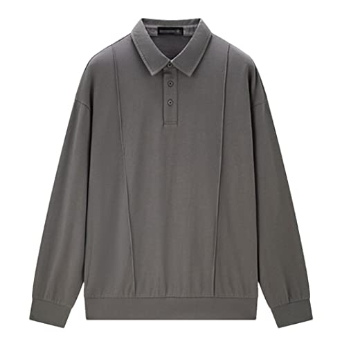 Polo ample à manches longues homme Haitpant gris XL en coton confortable