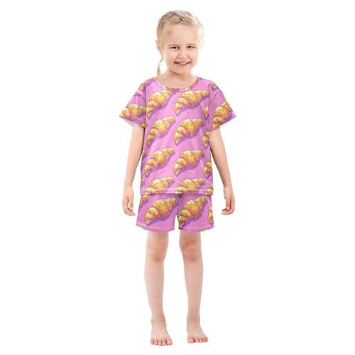 ALAZA Bread Croissant Cute Stylish Pajamas Short Sleeve 2 Piece Sleepwear Top and Bottom Pajama Set Unisex3