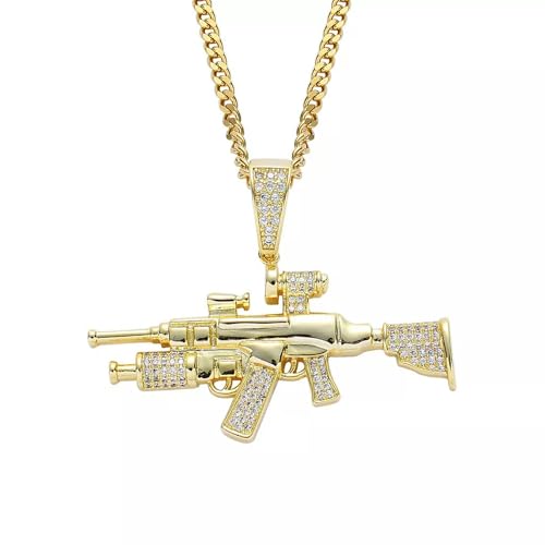 Collier avec Pendentif Pistolet et chaîne plaquée Or 18 carats Style Hip-hop pour Homme