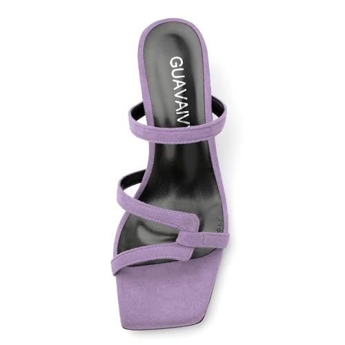 Womens Slide Sandals, Square Open Toe Low Heels Sandals, Fashion Solid Faux Suede Heeled Sandals for Women3