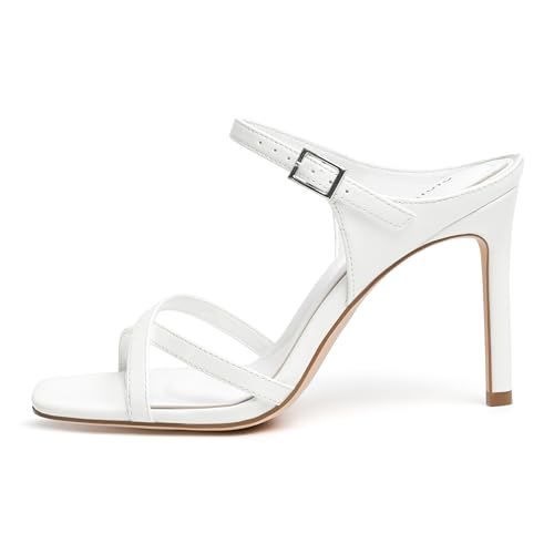 Image of vivianly Women's Square Toe Cross Strap Stiletto Heeled Sandals 3.9 Inch Heel with Adjustable Ankle Strap Dress Shoes