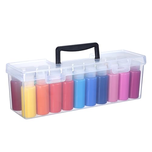 Image of JUXYES Plastic Clear Acrylic Paint Storage Organizer Box with Handle, Transparent Craft Paint Bottles Container Case with Lock, Saving Box with Lid for 2 fl. oz Acrylic Paints
