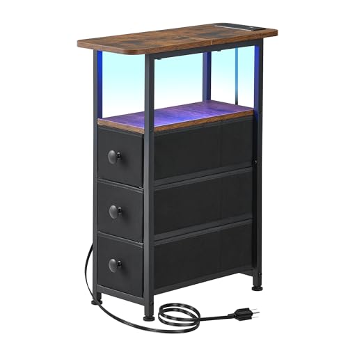 DALEMHOME Narrow End Table with LED Light