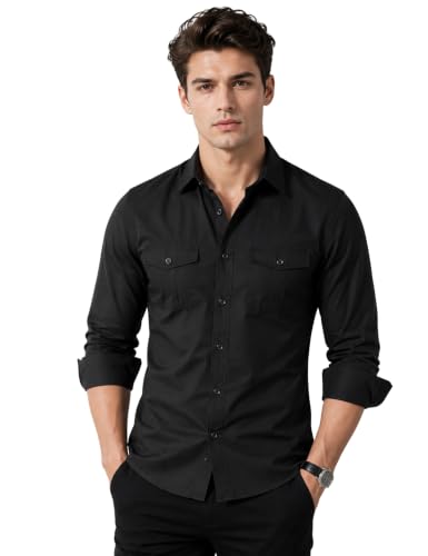 Image of Men's Double Flap Pocket | Regular Fit | Solid Spread Collar | Versatile Everyday Office Wear Comfortable |Stylish Design | Shirt