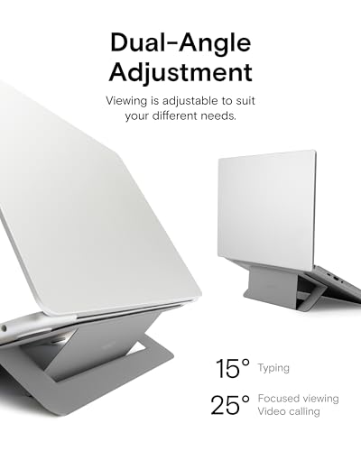 Image of MOFT Laptop Stand, Adhesive Airflow Laptop Cooling Riser for Heat Dissipation with 2 Adjustable Angles, Foldable Computer Stand Compatible with Laptops 11 inch-16 inch, Light Cool Grey