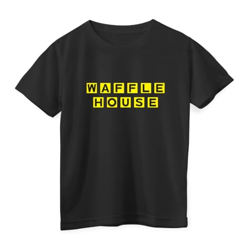 Waffle House Youth Logo Blended T-Shirt Soft Cotton-Poly Tee for Boys & Girls Classic Diner Graphic Shirt Black L