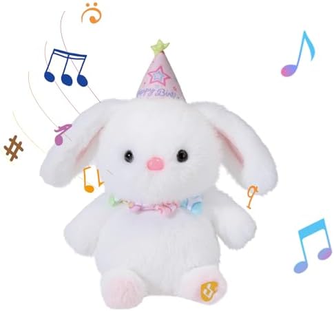 Birthday Bunny Plush Toy Clap Activated with Voice Recording Singing Dancing Interactive Stuffed Animal Gift for Toddler Kids Boys Girls