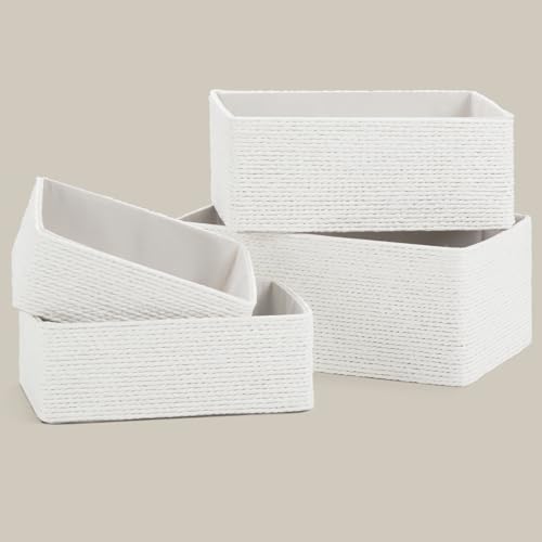 Image of PROLAND Recycled Wicker Storage Basket, Paper Rope Storage Baskets for Organizing Container Bins for Shelves Cupboards Drawer, Small Woven Basket Set of 4