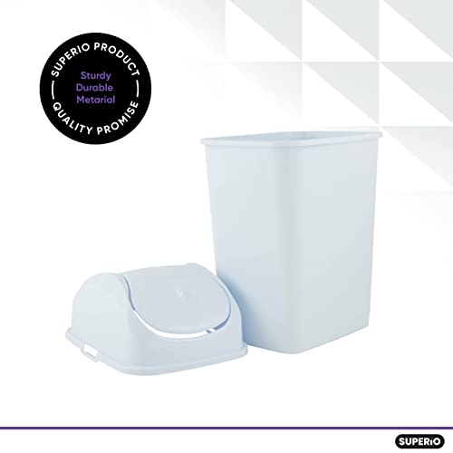 Image of Superio Swing Top Trash Can,Set of 3 Waste Bins for Home, Kitchen, Office, Bedroom, Bathroom, Ideal for Large or Small Spaces - White (White-10 qt+2 5 qt)