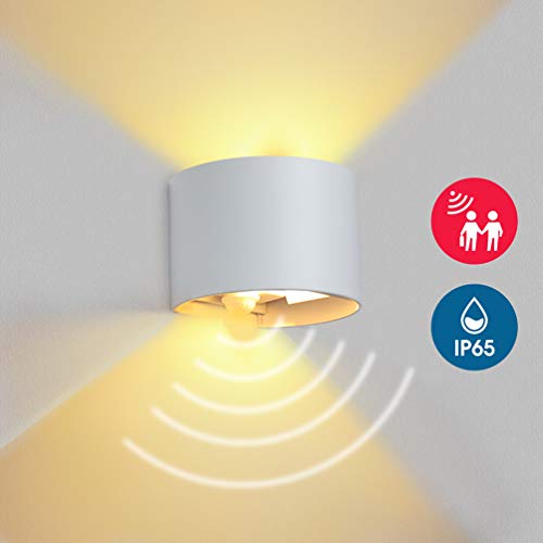 BELLALICHT LED Wandleuchte mit Bewegungsmelder Außen Warmweiß mit Einstellbar Abstrahlwinkel Aluminium Wandlampe Innen 12W Wasserdicht IP65 Up Down Wandbeleuchtung für Hauseingang Garten Treppenhaus