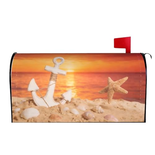 Image of Sea Beach Sunset Nautical Anchor Mailbox Cover Magnetic Summer Shells Starfish Waterproof Mailbox Wraps Post Letter Box Decor 21x18 in