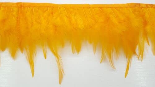 EliteKoopers 1 Meter Deep Gold Rooster Hackle Feather Fringe Trim for Custume Dress Decoration Clothes Carnival Accessories